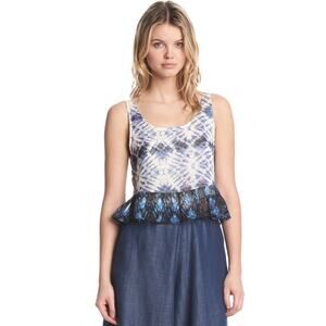 Kind Of Peplum Crop Tank Top Size XS Tie Dye Textured Blue White